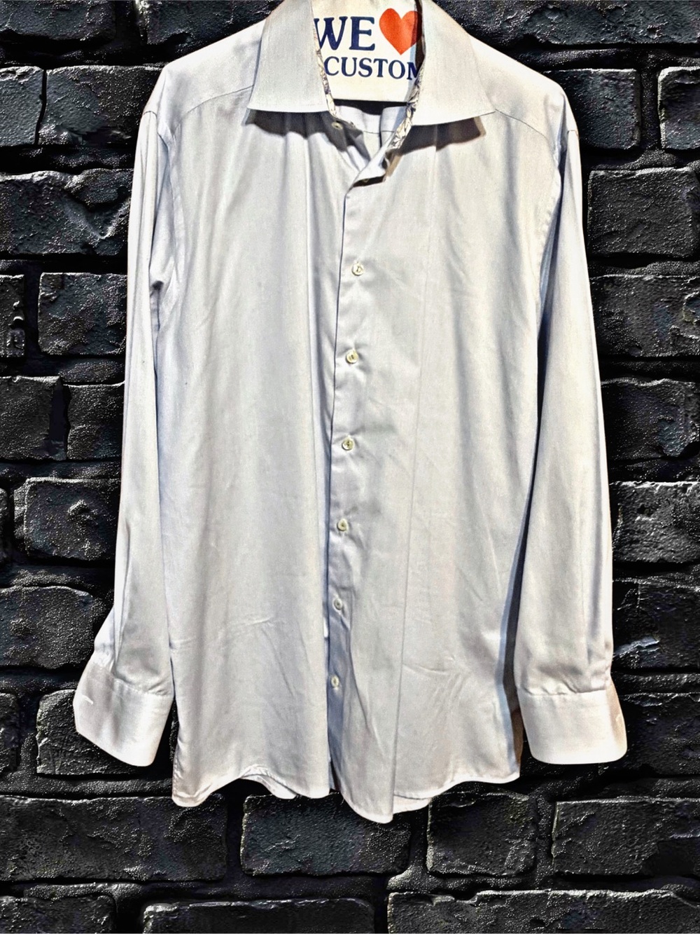 Eton Contemporary Men’s Light Blue Dress Shirt with Contrast Floral Cuffs 43/17